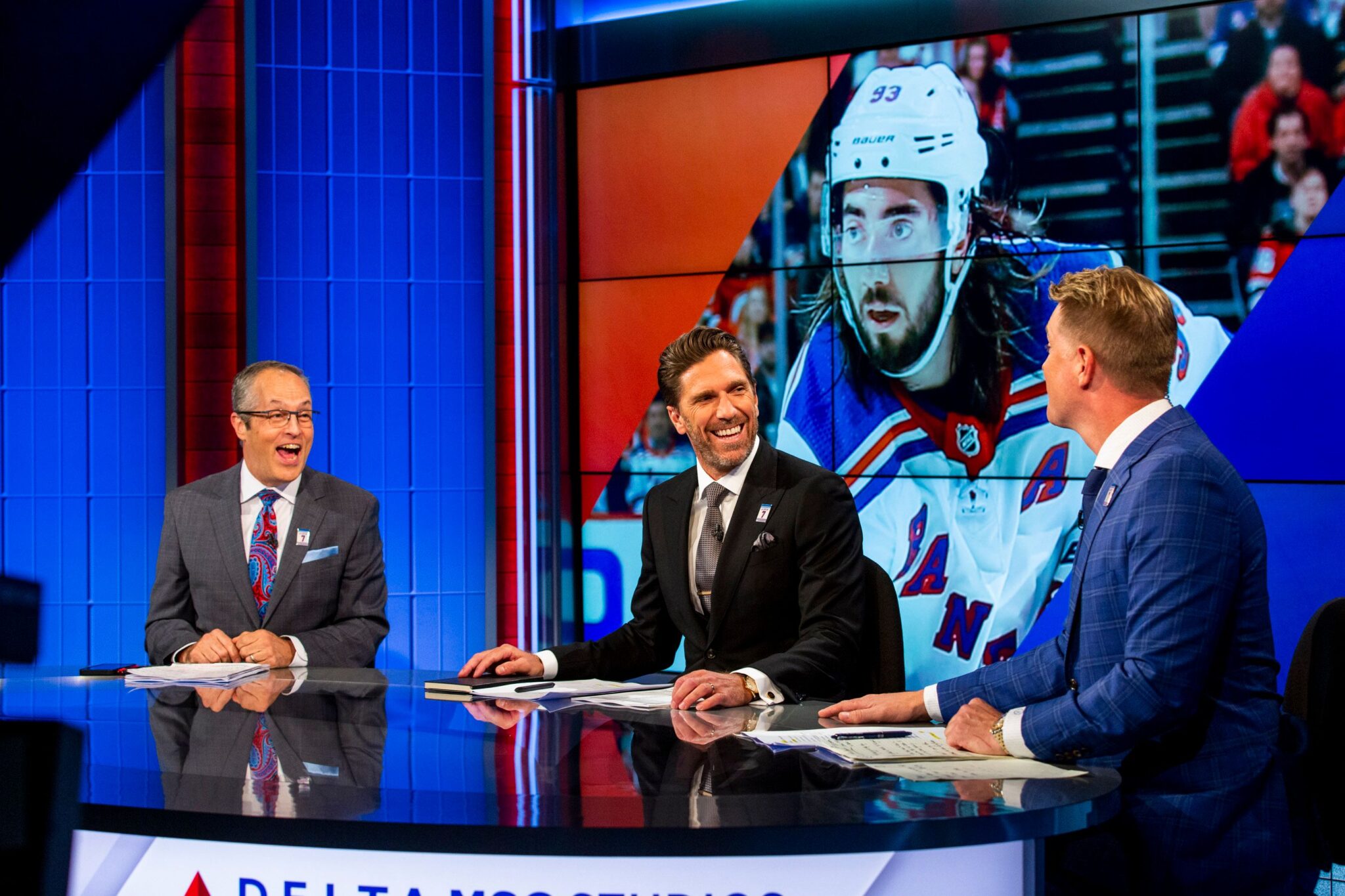 New York Rangers broadcast Henrik Lundqvist, John Giannone, and Steven Valiquette
