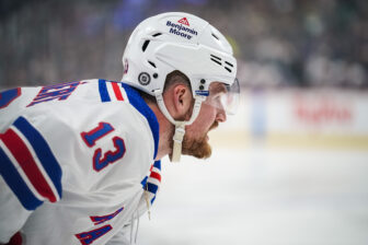 Alexis Lafreniere practices on Rangers fourth line, is a scratch imminent?